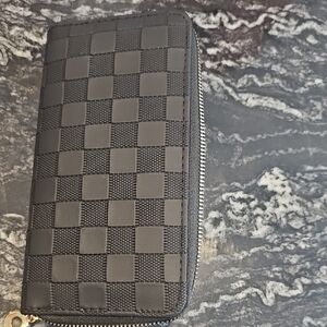 Black Checkered Zip-Around Wallet
